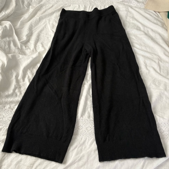 Nordstrom XL 100% cashmere Black Wide Leg Lounge Pants Women's Elastic - Picture 1 of 8
